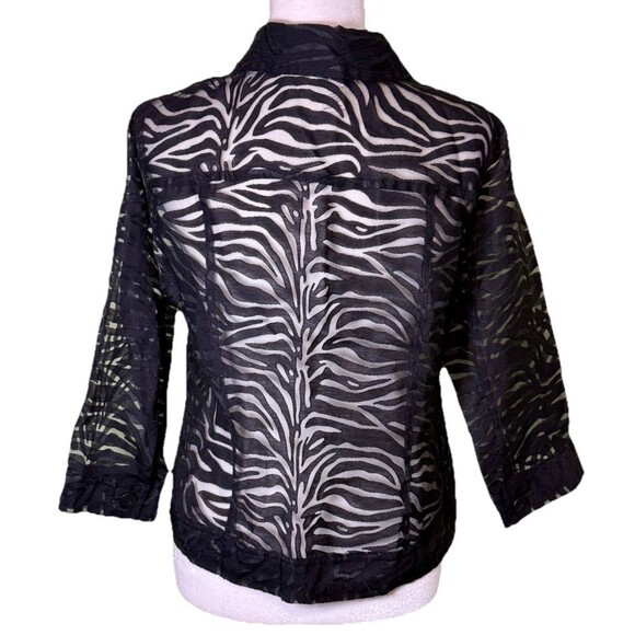 Women’s Sheer Zebra Print Burnout Jacket Zip Front 3/4 Sleeve Y2K Clubwear Sz 8 - Picture 3 of 7